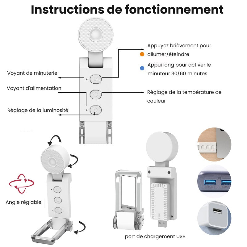 Lampe de lecture LED ronde- blanche