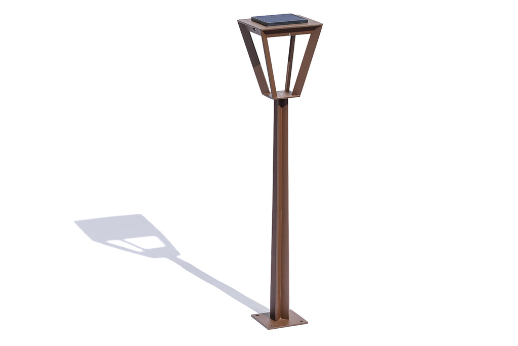 Borne solaire METRO Les Jardins 90 cm en aluminium finition Corten pour éclairage d'allées, terrasses et jardins.