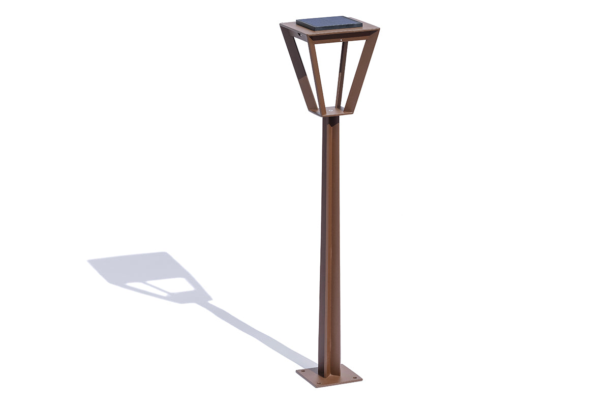 Borne solaire METRO Les Jardins 90 cm en aluminium finition Corten pour éclairage d'allées, terrasses et jardins.