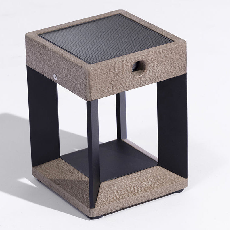 Lampe de table solaire TECKALU Les Jardins en teck et aluminium noir