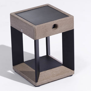 Lampe de table solaire TECKALU Les Jardins en teck et aluminium noir