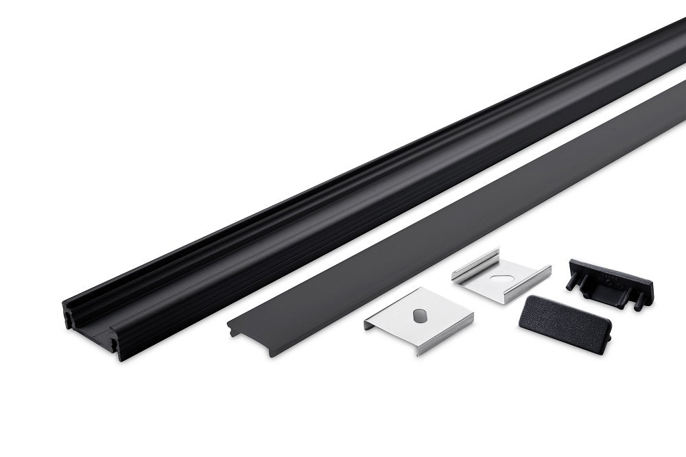 Rubans LED Profilé Alu Etroit Peu-Prf 14 2M KIT Noir