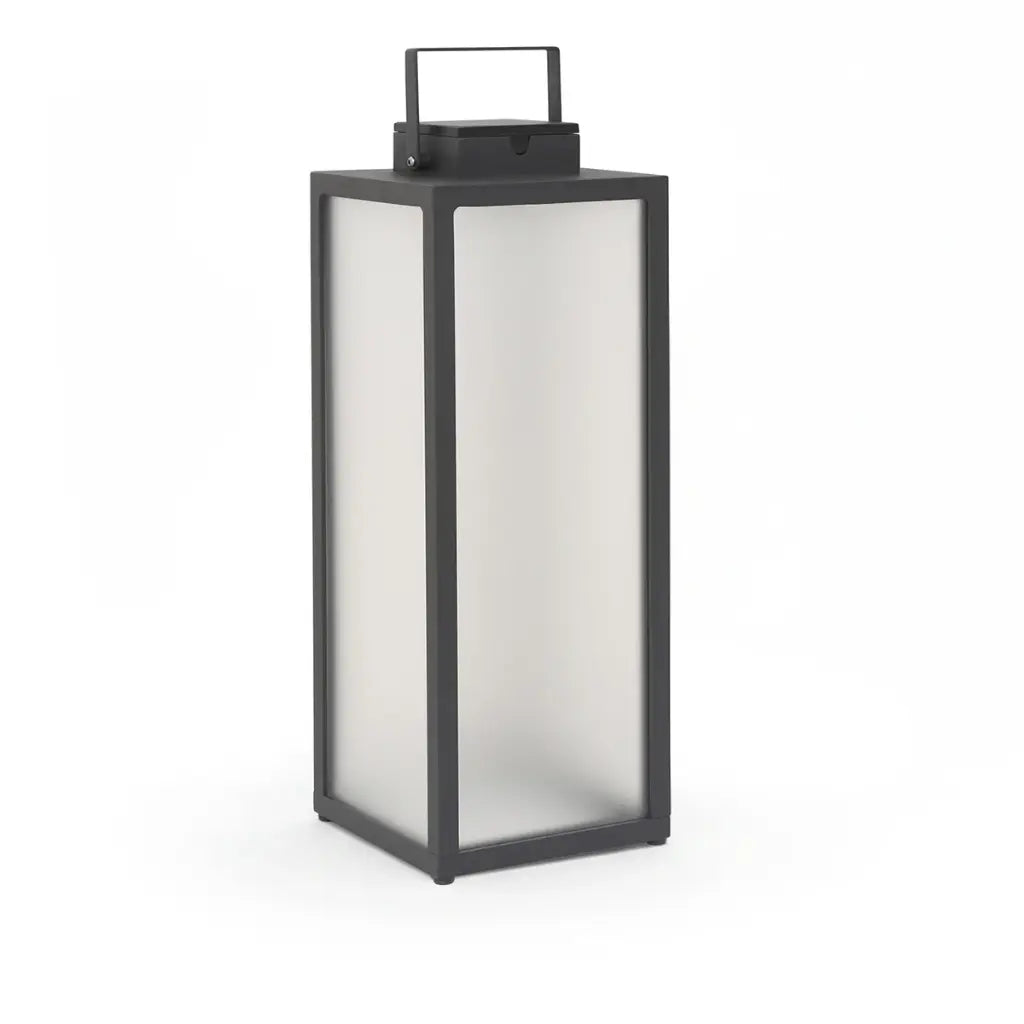 Lanterne solaire TRADITION 65 cm, aluminium gris espace et verre dépoli, Les Jardins