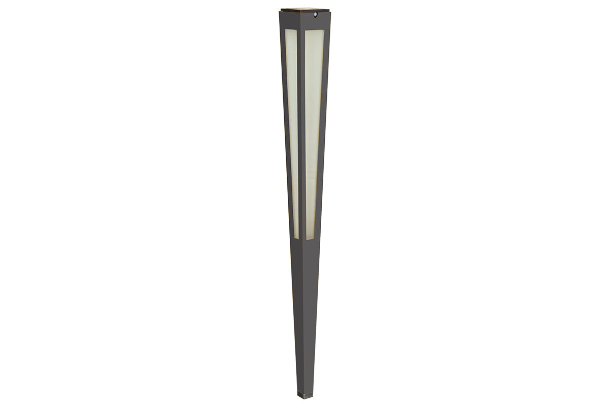 Torche solaire TINKA Les Jardins 120 cm en aluminium gris espace et verre dépoli pour éclairage de jardin, allées et massifs.