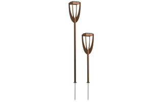 Torche solaire TULIP TINKA Les Jardins en aluminium finition Corten avec pic à planter pour éclairage de jardin et d'allées.