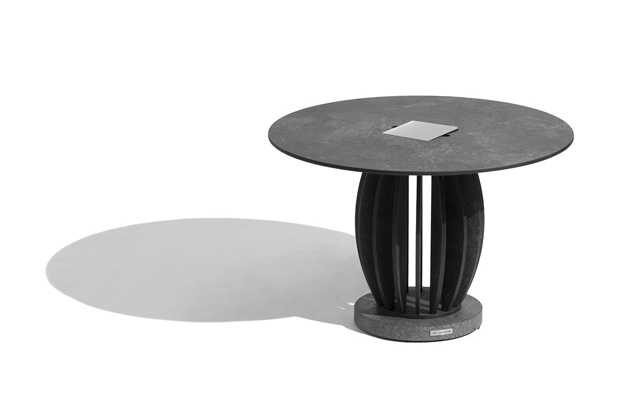 Table basse lumineuse solaire PASTEK Les Jardins, plateau HPL ardoise et base granit