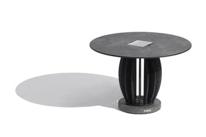 Table basse lumineuse solaire PASTEK Les Jardins, plateau HPL ardoise et base granit